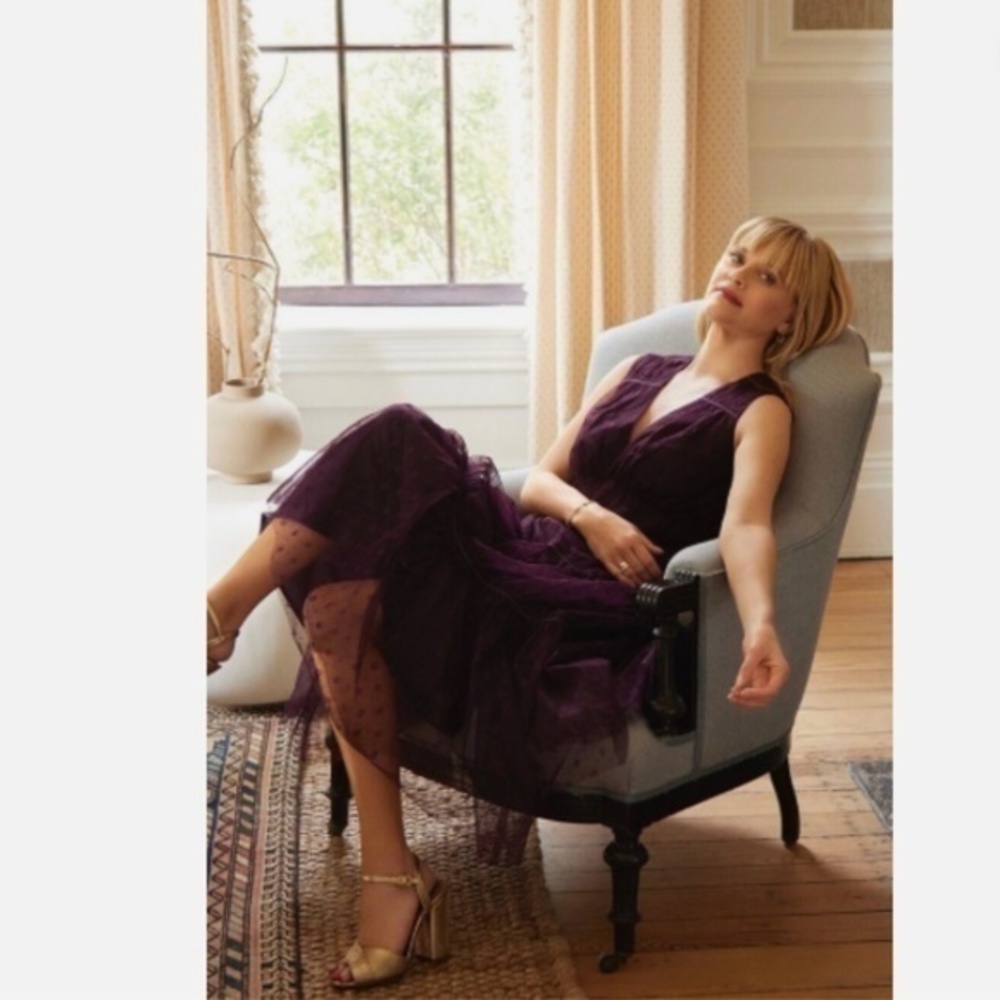 Draper James Margo Eggplant Purple Tiered Tulle Cocktail Dress XS